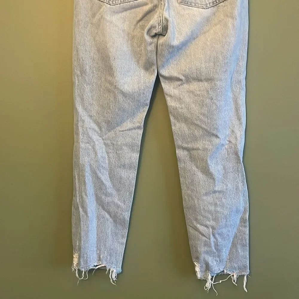 We The Free High Waisted Denim Jeans Rigid Raw Hem Button Fly Distressed Sz 24